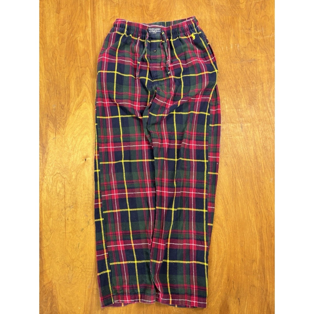 Polo Ralph Lauren Plaid Cotton Pajama Pants Mens Sz S Dark Green Red Gold Pony